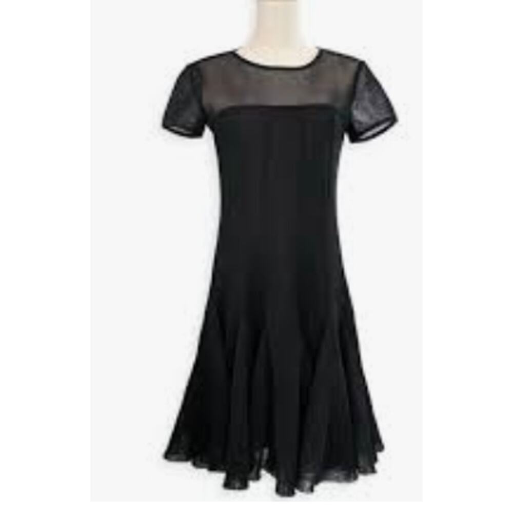 Sara Campbell Black Mesh Overlay Dress Flirty Swing Hem Size 6 Made USA